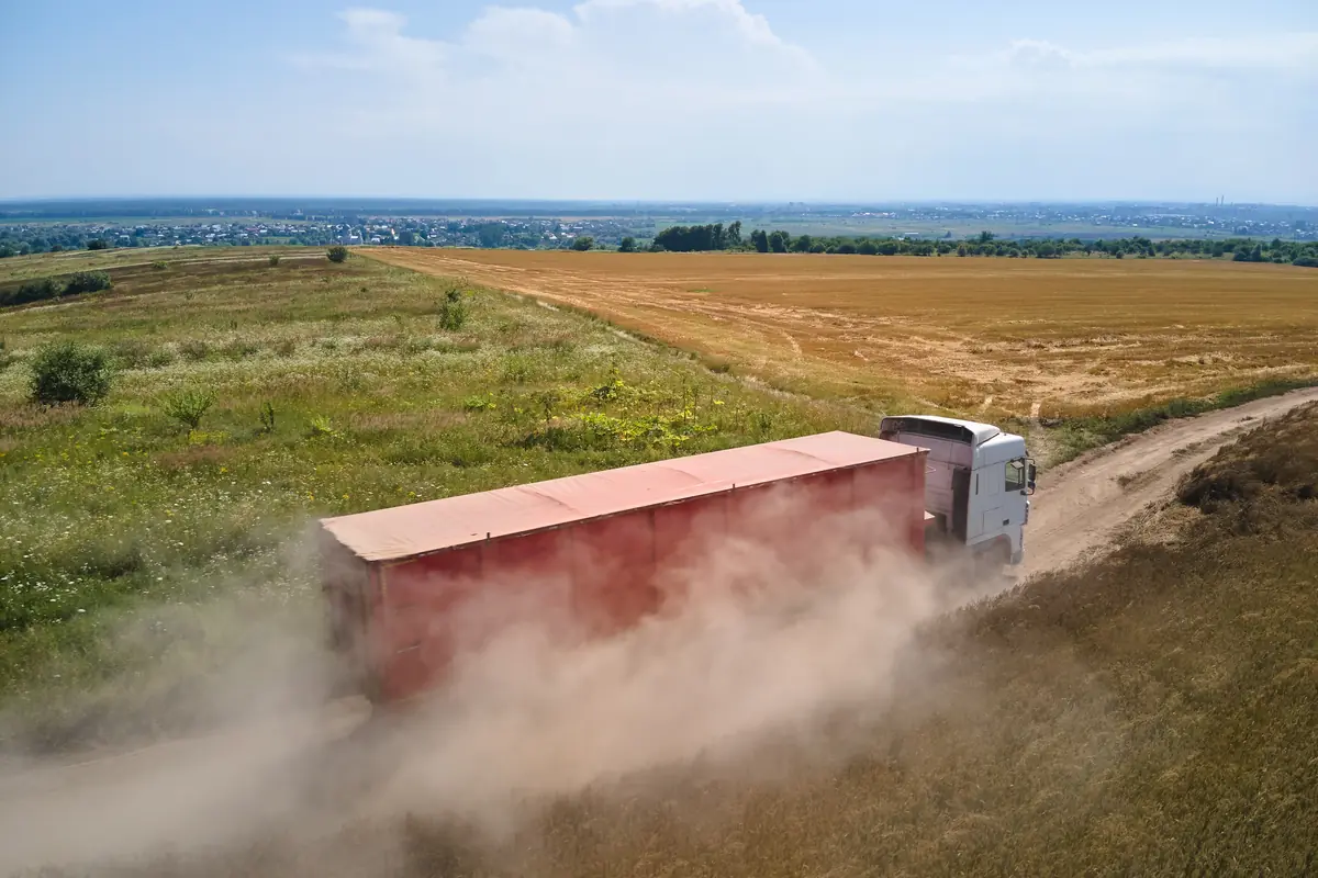 Aerial view of a cargo truck — cross-border trucking express